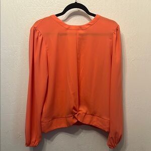 Nine West Orange Puff Sleeve Tie Front Blouse